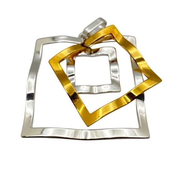 Vintage 90s Two-Tone Nested Square Pendant Silver Gold Modern Geometric Design - Picture 4 of 7